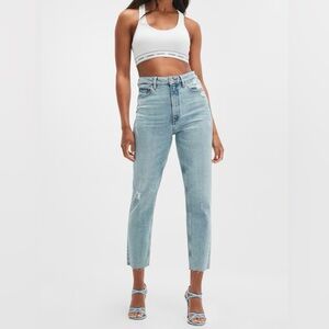 Guess Eco Slim Mom Jeans in light blue.